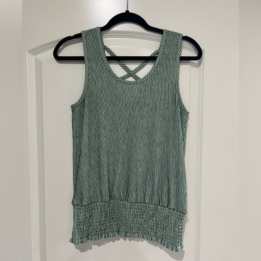 Daytrip Mint and Black Striped Cross-Back Tank Top